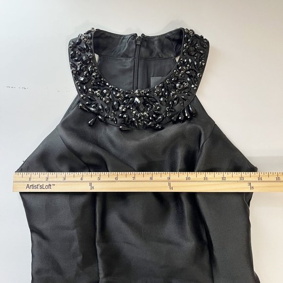 Adrianna Papell Black Beaded A-Line High Low Dress Party Cocktail Size 0 - Picture 7 of 8